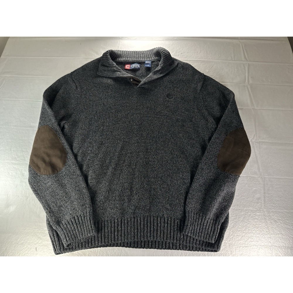 Chaps Ralph Lauren Sweater Adult Small Gray Cotton Elbow Patch Mock Neck Mens